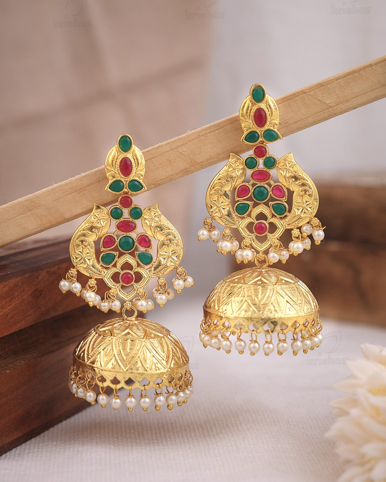 Preeta Golden Jhumki Earrings
