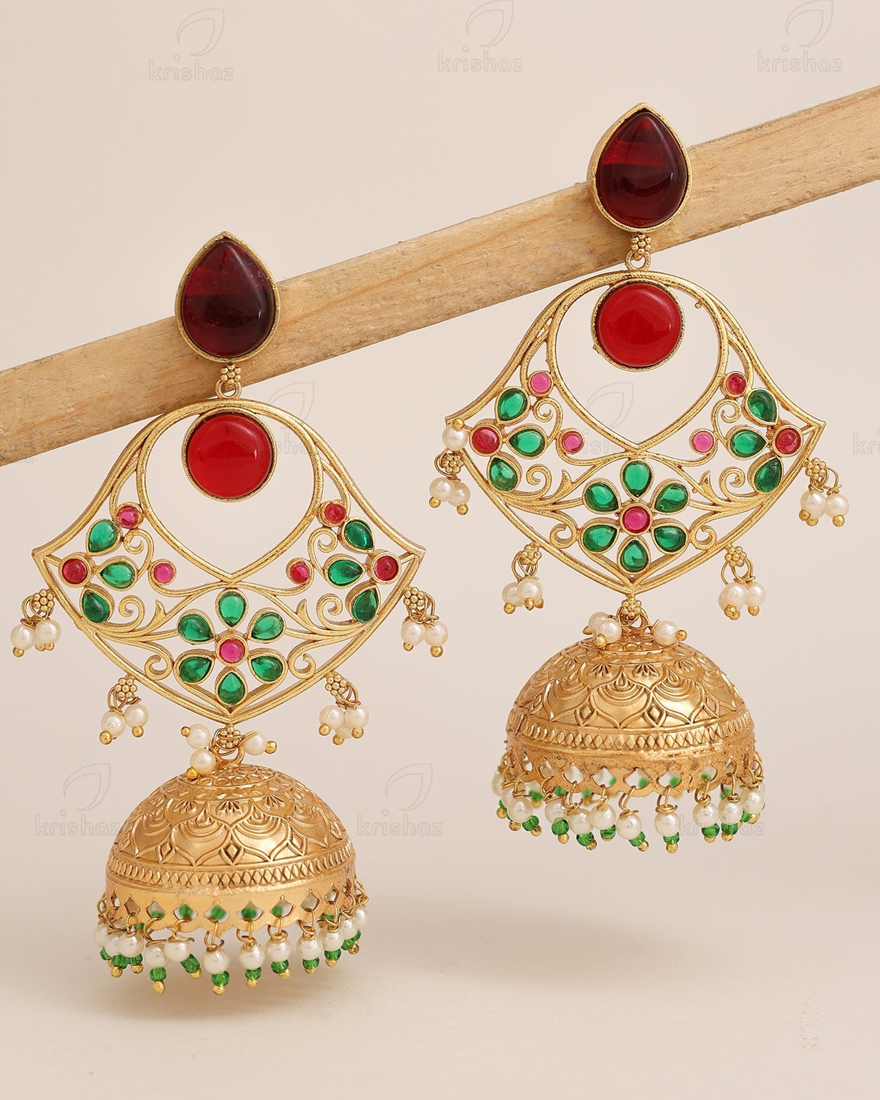 Takshvi Gold Jhumki Earrings