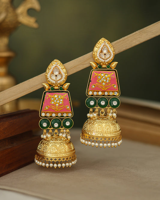 Pramila Golden Jhumki Earrings