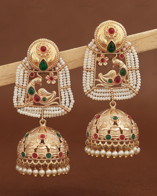 Mayurika Golden Jhumki Earrings
