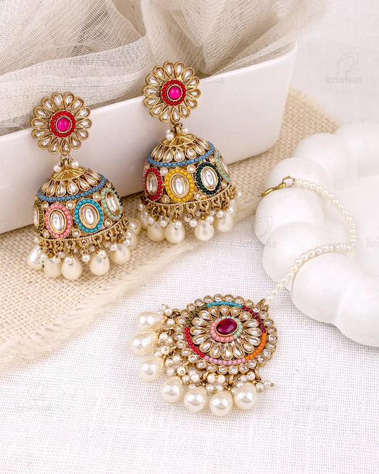 Samira Pakistani Kundan Jhumki Earrings With Mangtika
