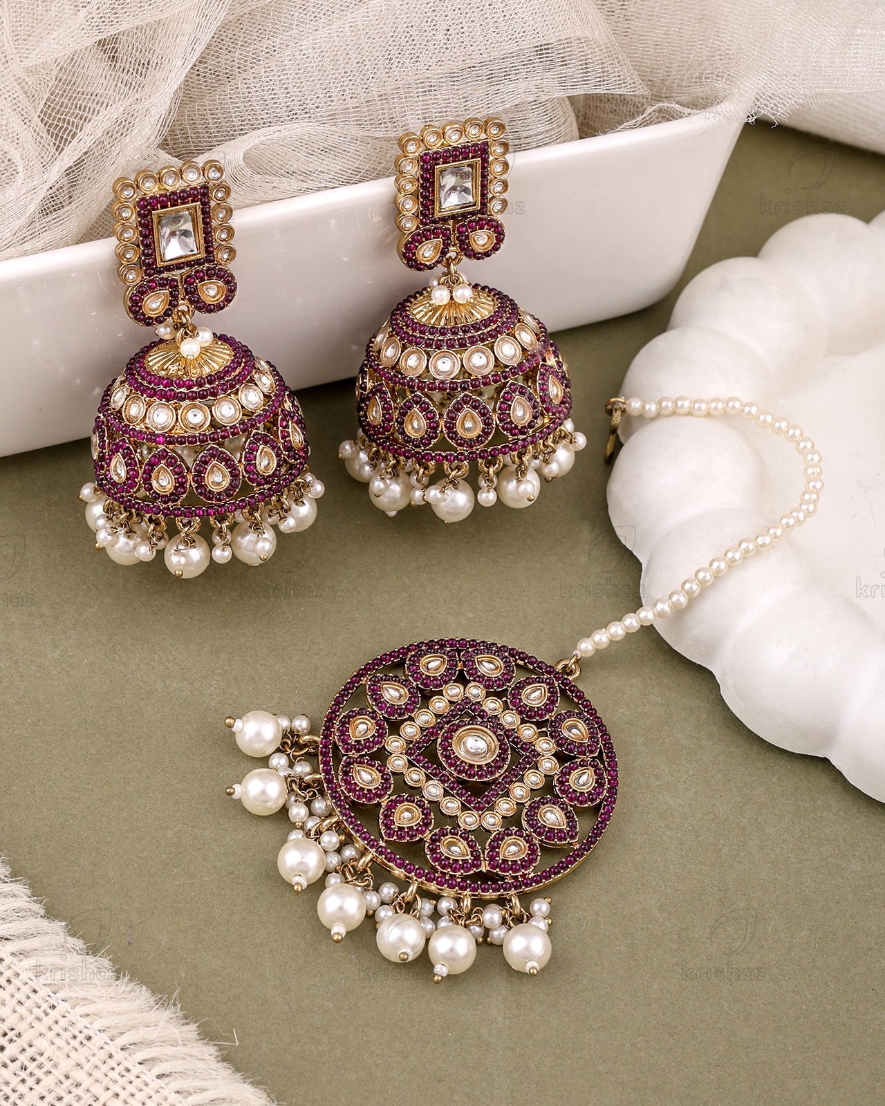 Rukhsar Pakistani Kundan Jhumki Earrings With Mangtika