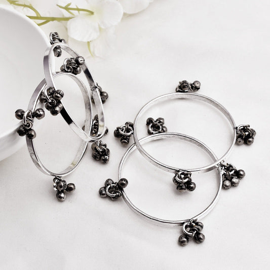 4 pcs Set of Oxidized Silver Ghungroo Chudiyaan ( Bangles ) - Krishaz