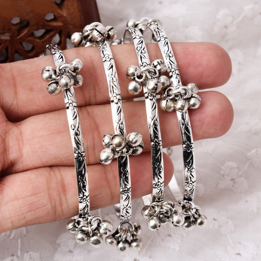 4 pcs Set of Oxidized Silver Ghungroo Chudiyaan ( Bangles ) - Krishaz