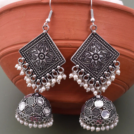 Shivika Silver Oxidized Jhumki Earring