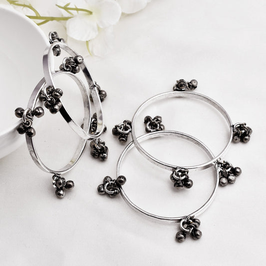 4 pcs Set of Oxidized Silver Ghungroo Chudiyaan ( Bangles ) - Krishaz