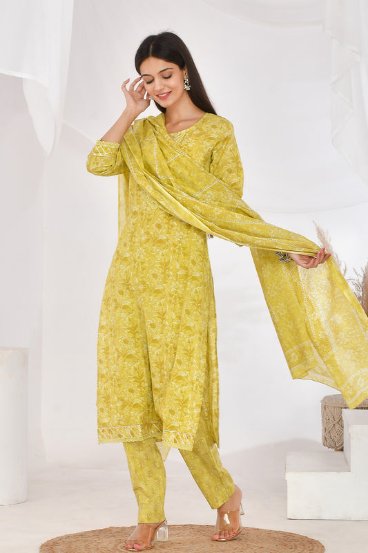 Light Green Straight Suit Set - divya