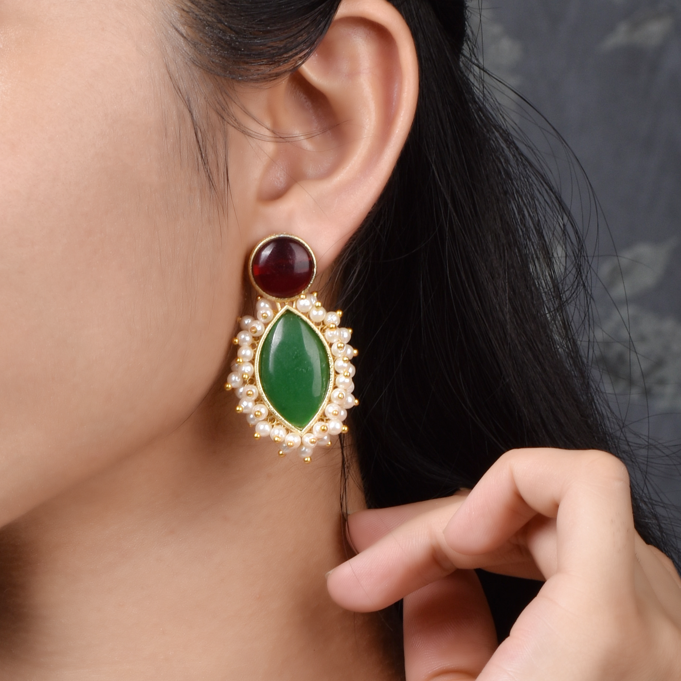 Naina Ethnic Matte Gold Stud