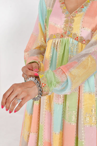 Multi Color Chinon Silk Suit Set - Swag