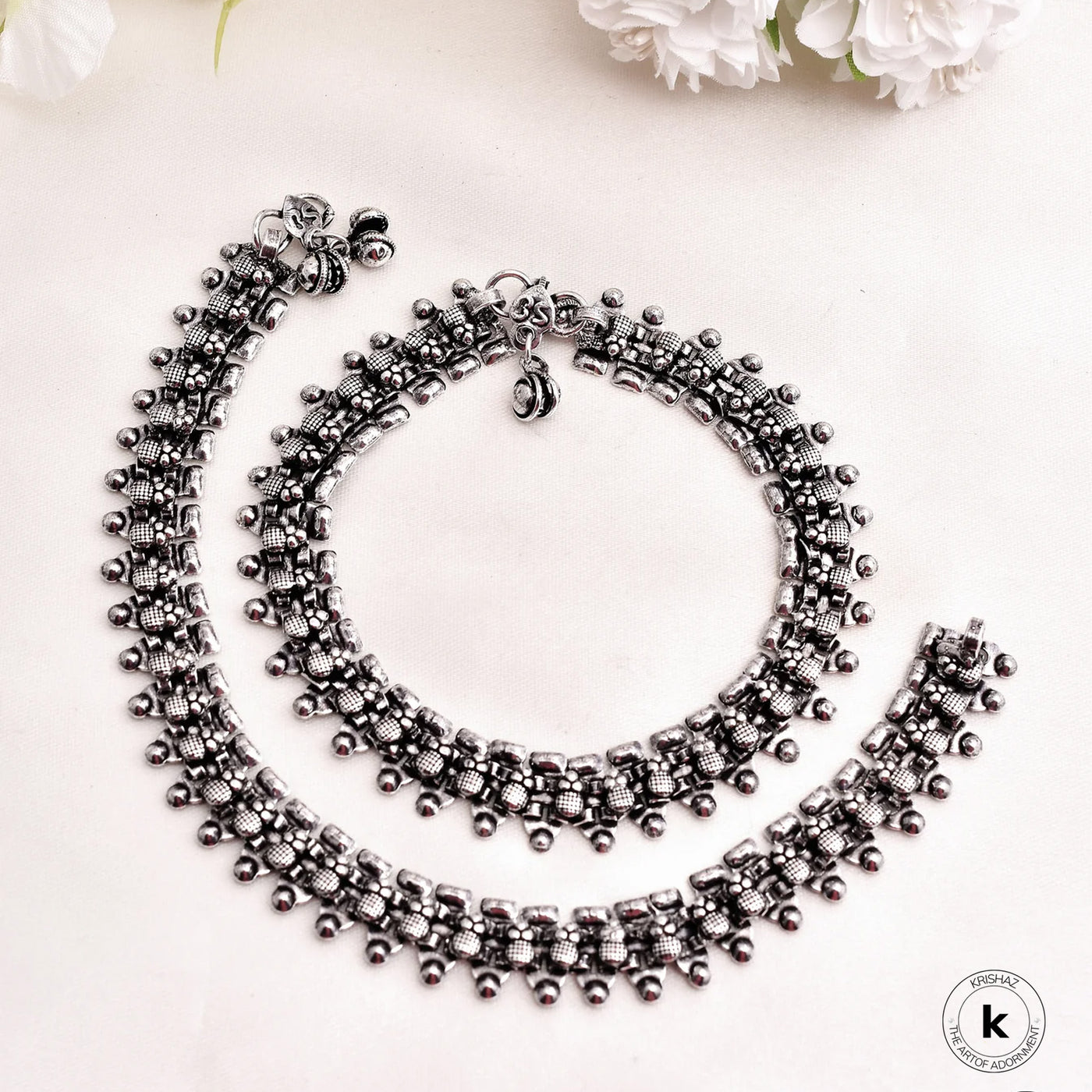 Maanvi Silver Oxidized Anklets