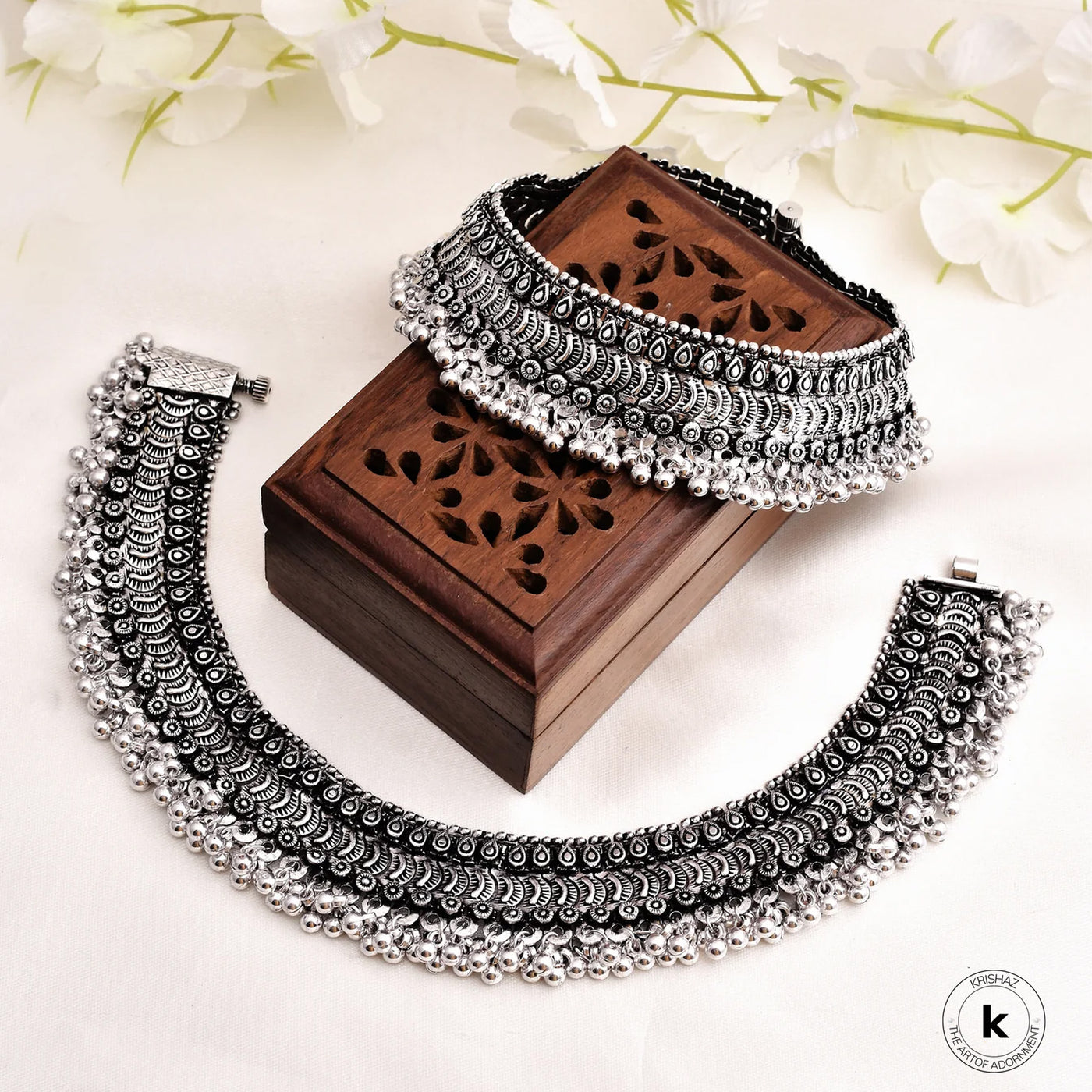 Pair of Traditional Heavy Look Oxidized Silver Anklets ( Payal )