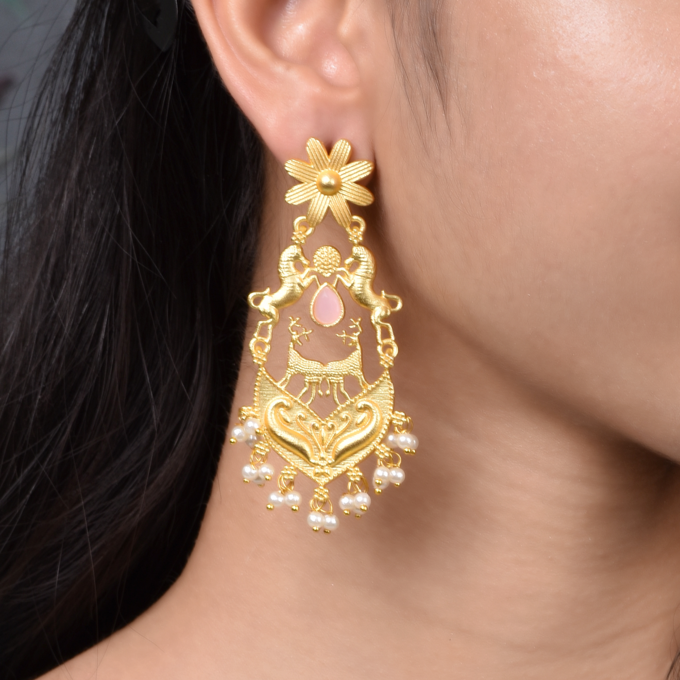 Miraya Matte Gold Dangler Earrings