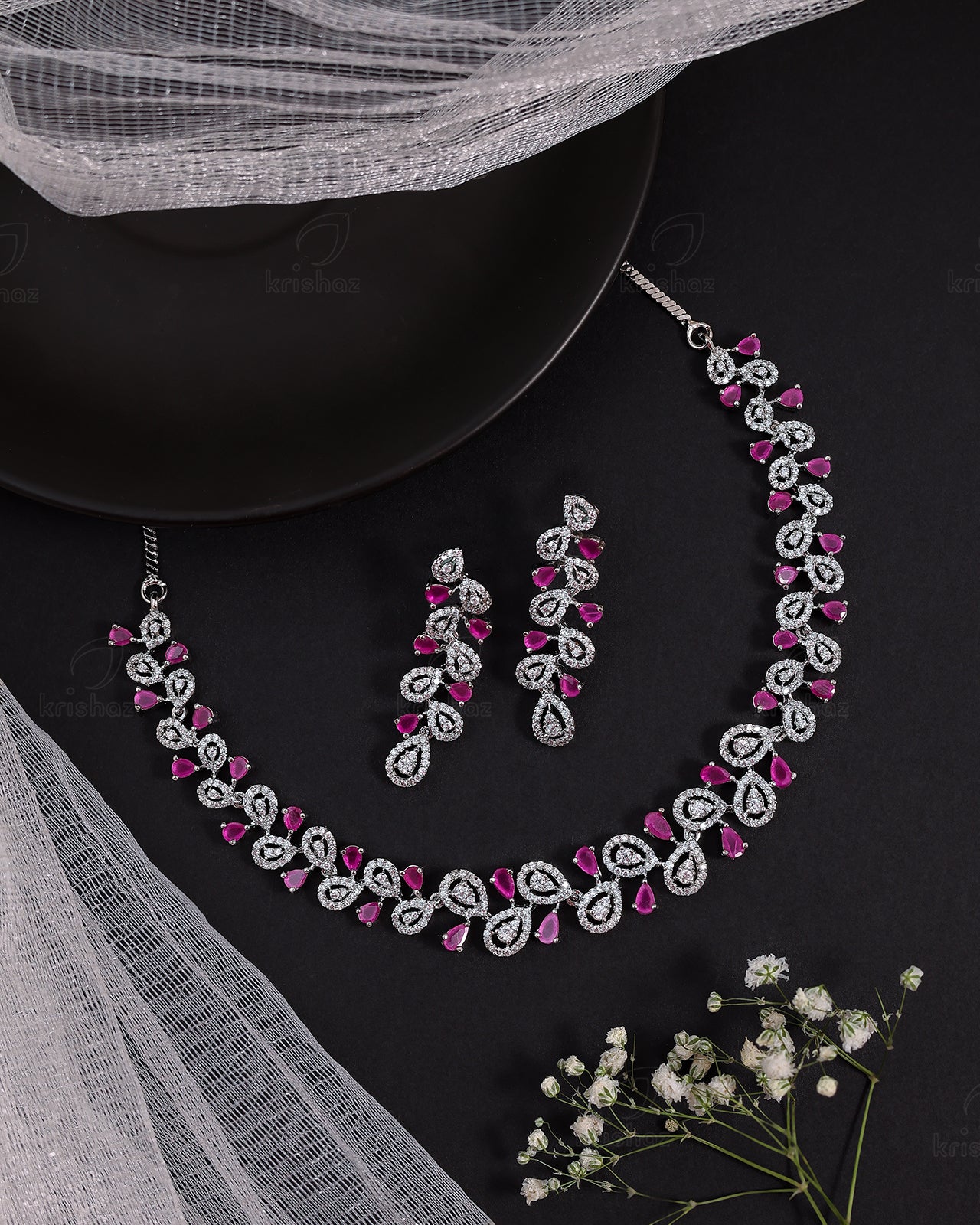 Glitzy Rhodium Plated Cz Necklace