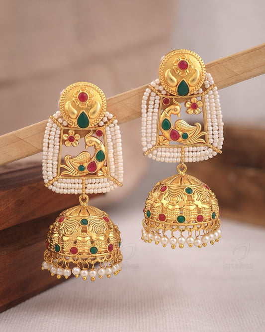 Mayurika Golden Jhumki Earrings