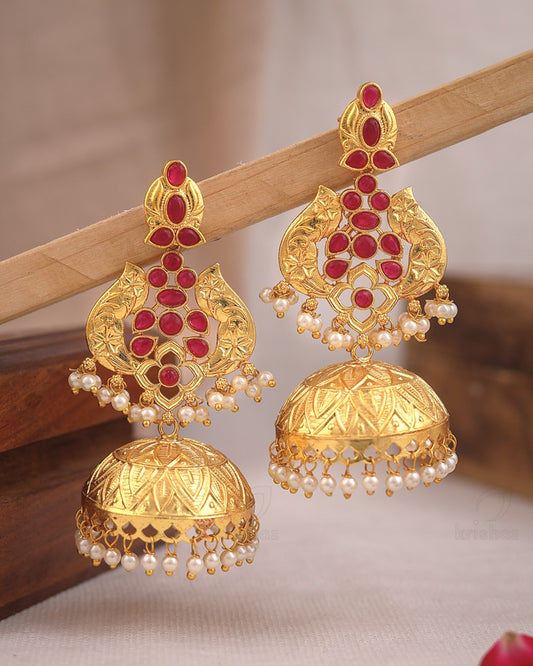 Preeta Golden Jhumki Earrings
