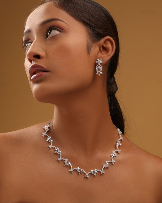 Swirl Rhodium Plated Cz Necklace
