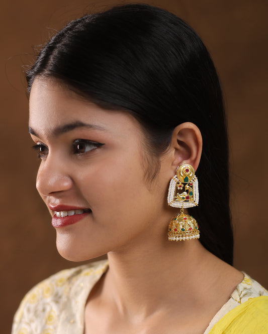 Mayurika Golden Jhumki Earrings