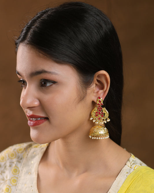 Preeta Golden Jhumki Earrings