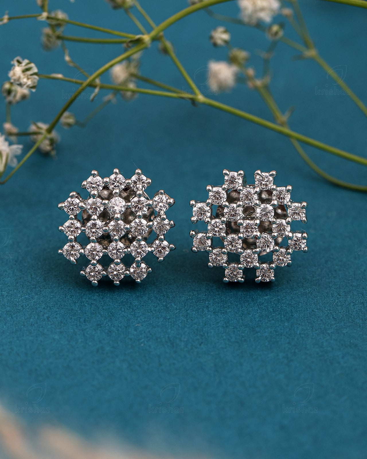 Checks Cz Stud Earrings