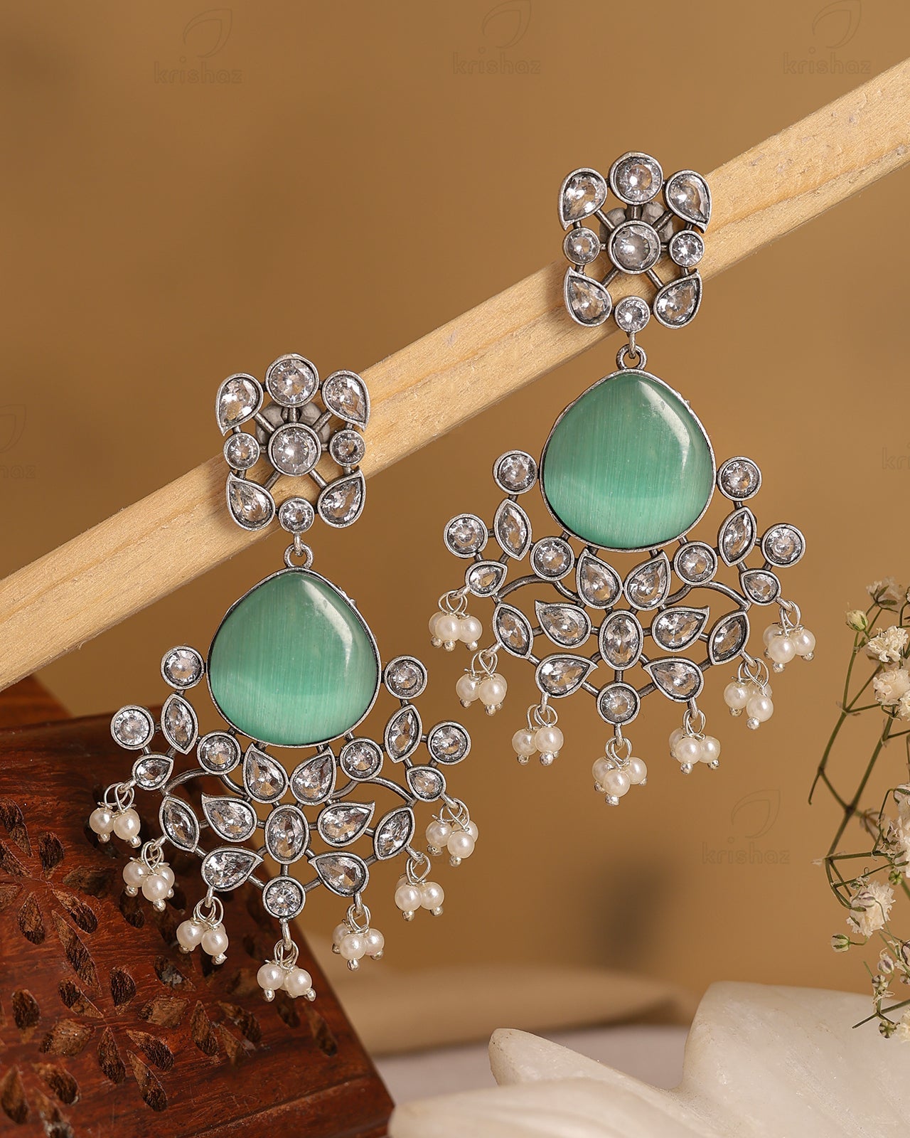 Raveena CZ Floral Dangler Earrings