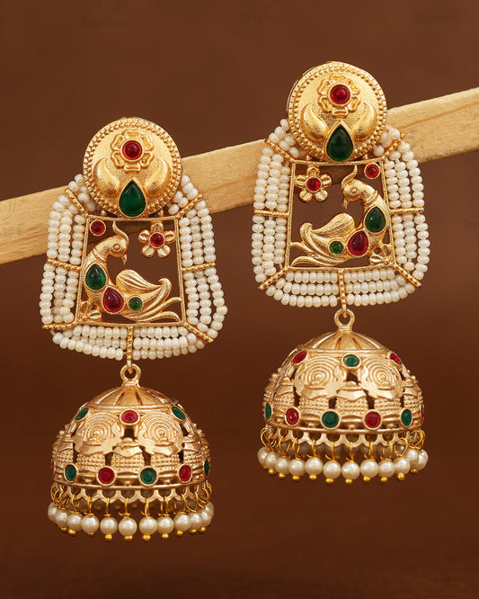 Mayurika Golden Jhumki Earrings
