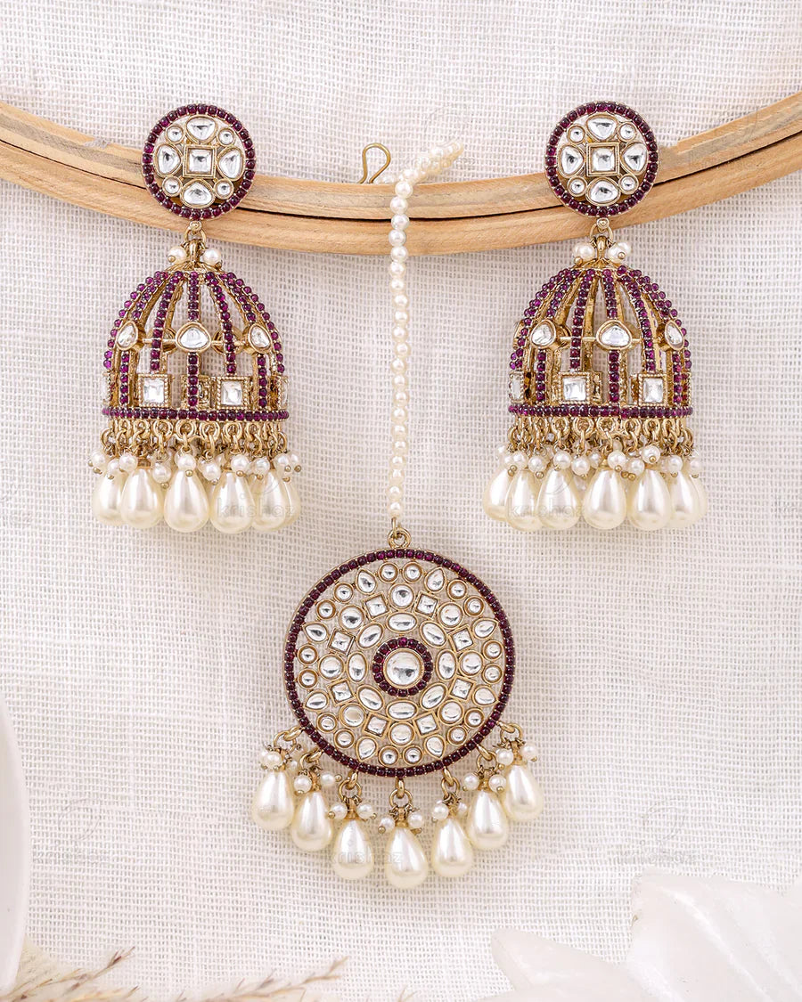Mehnaz Pakistani Kundan Jhumki Earrings With Mangtika