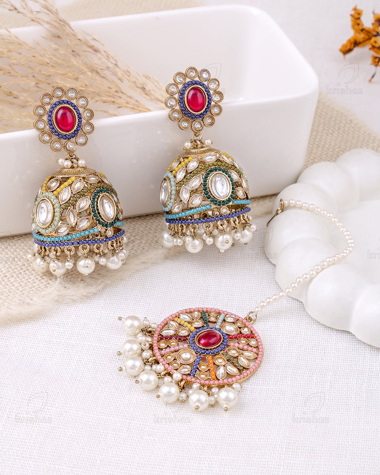 Ruksana Pakistani Kundan Jhumki With Mangtika