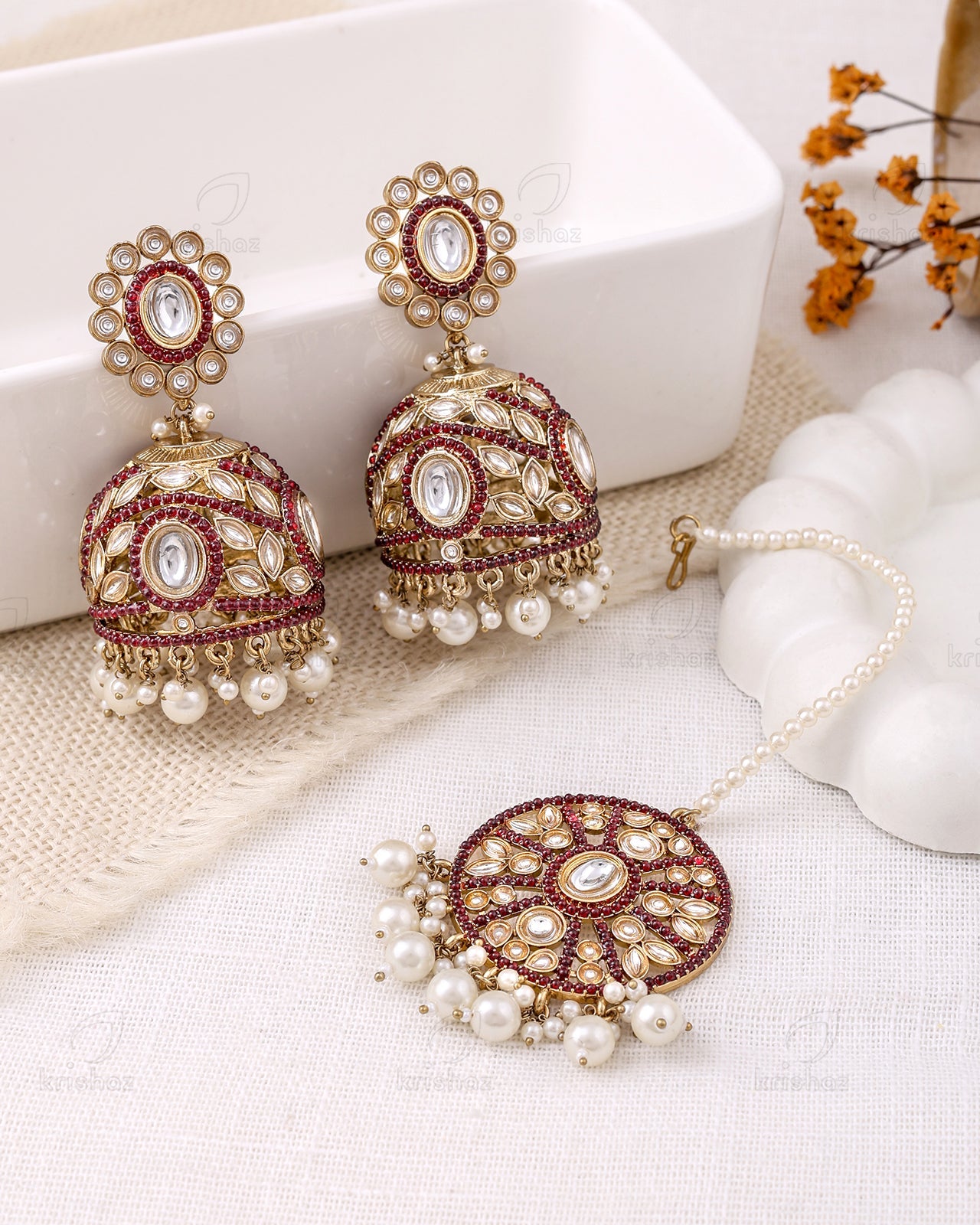 Ruksana Pakistani Kundan Jhumki Earrings With Mangtika