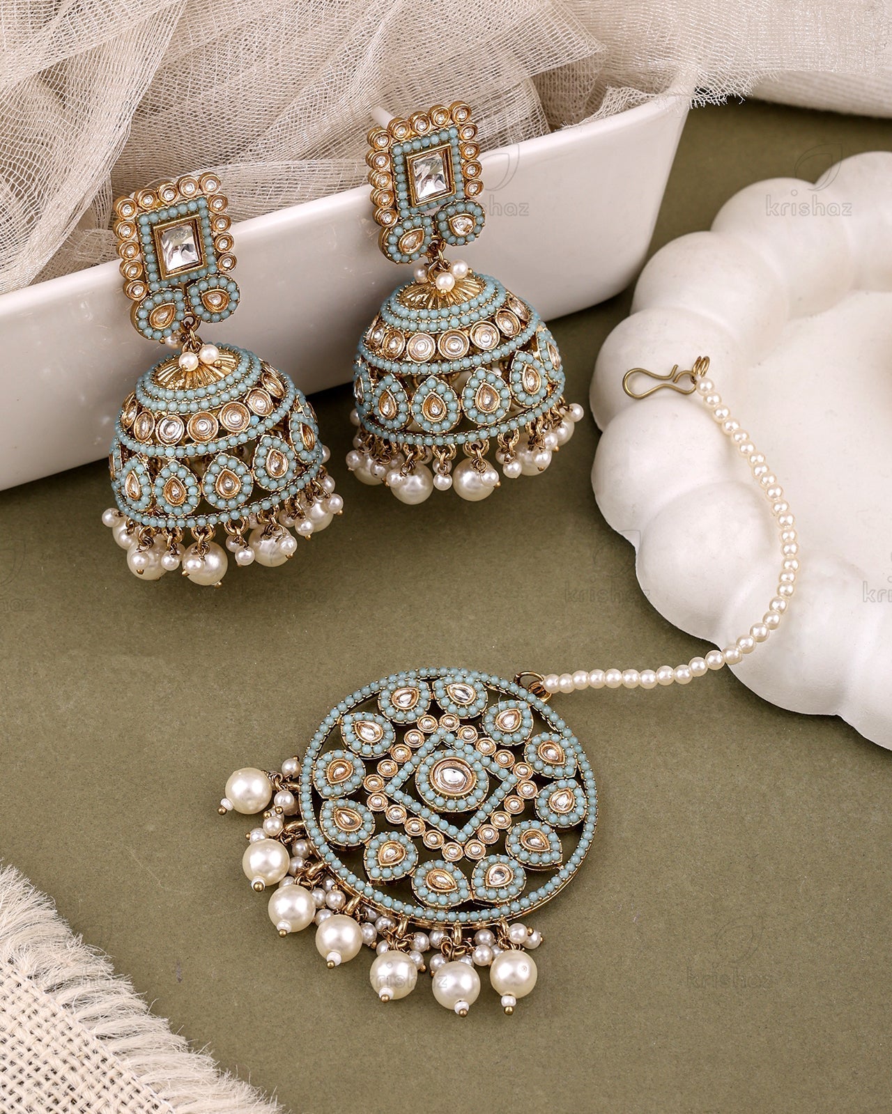 Rukhsar Pakistani Kundan Jhumki Earrings With Mangtika