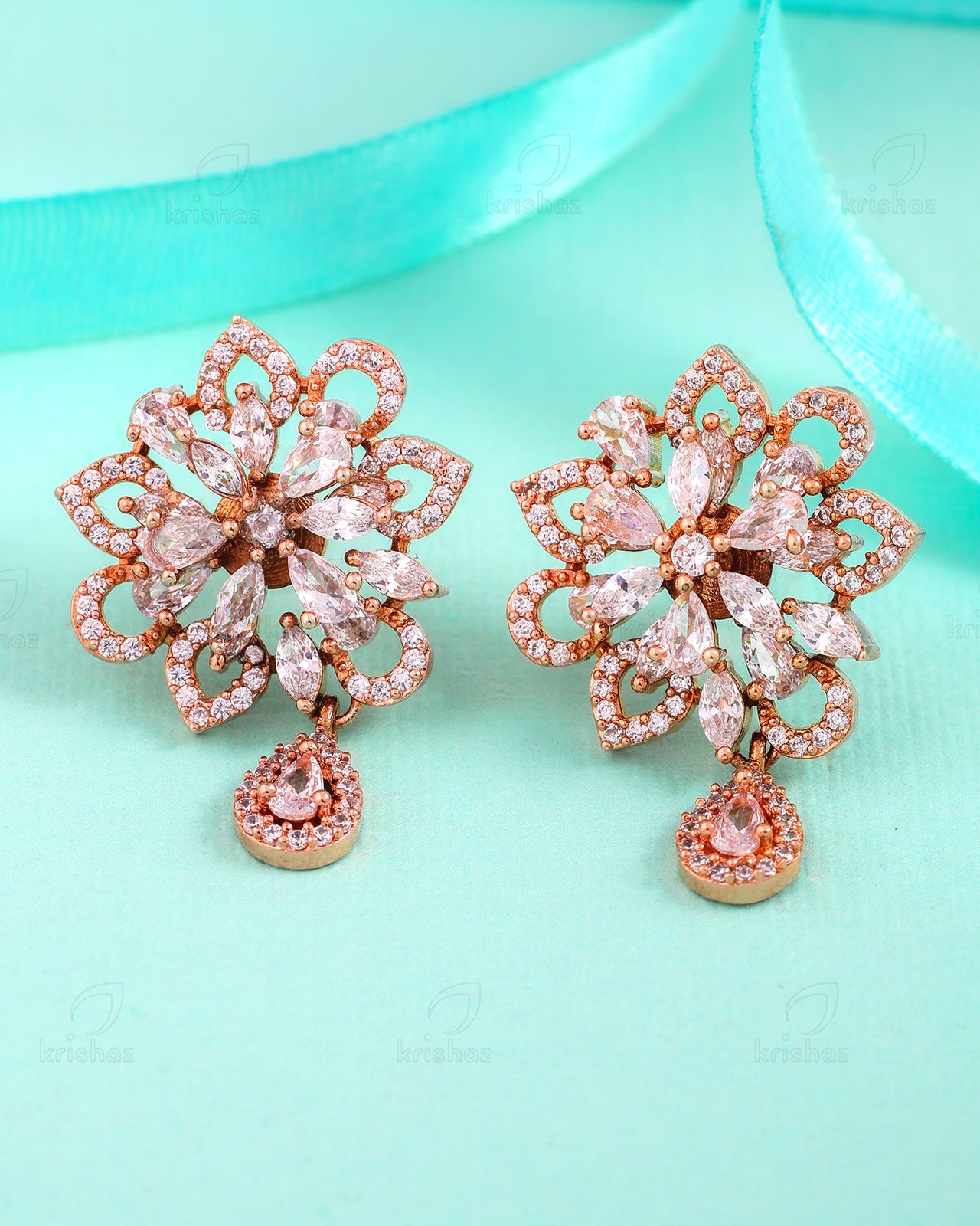 Stacy Rose Gold Dangler Earrings - CZE