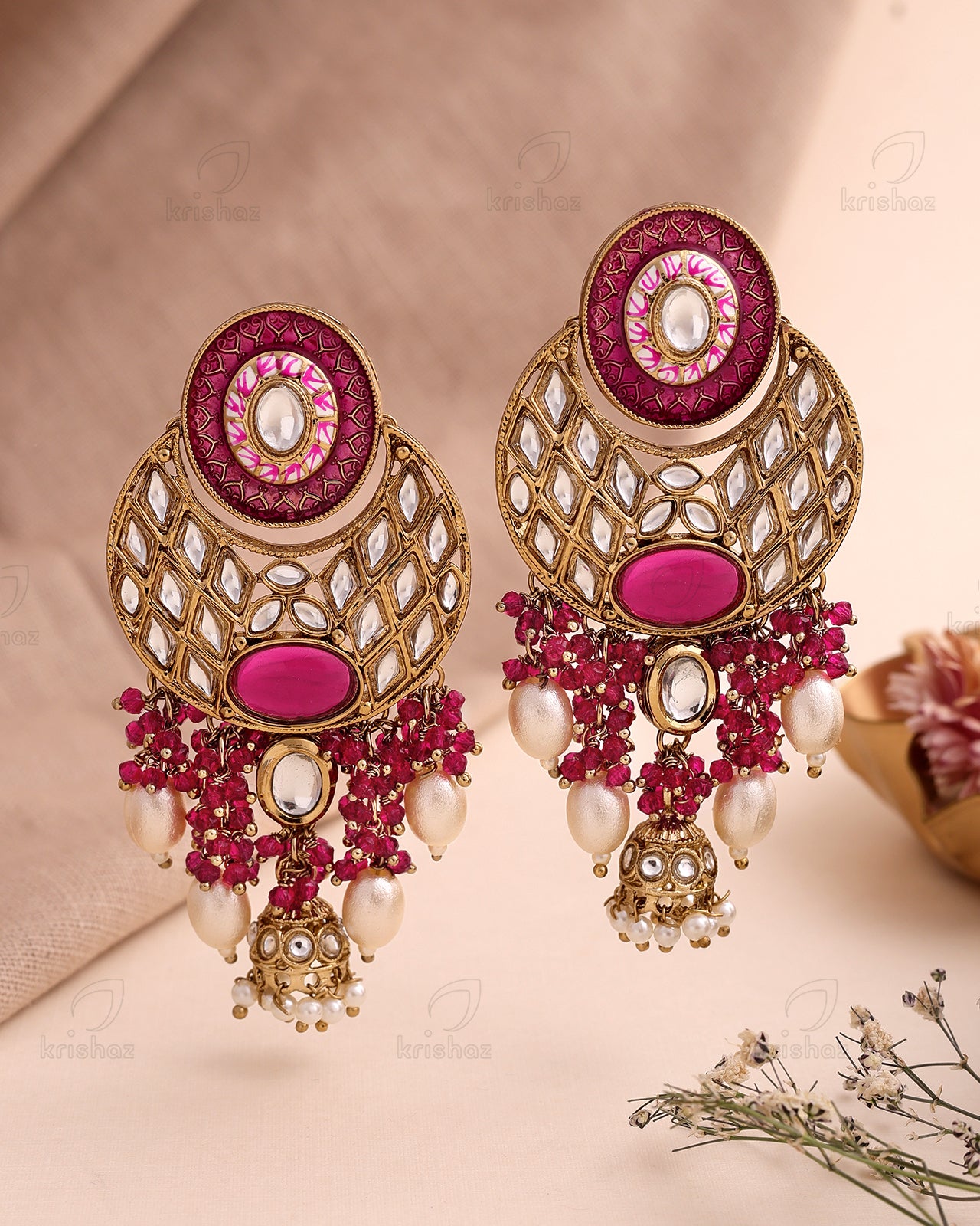 Faiza Kundan Dangler Earrings - RANG