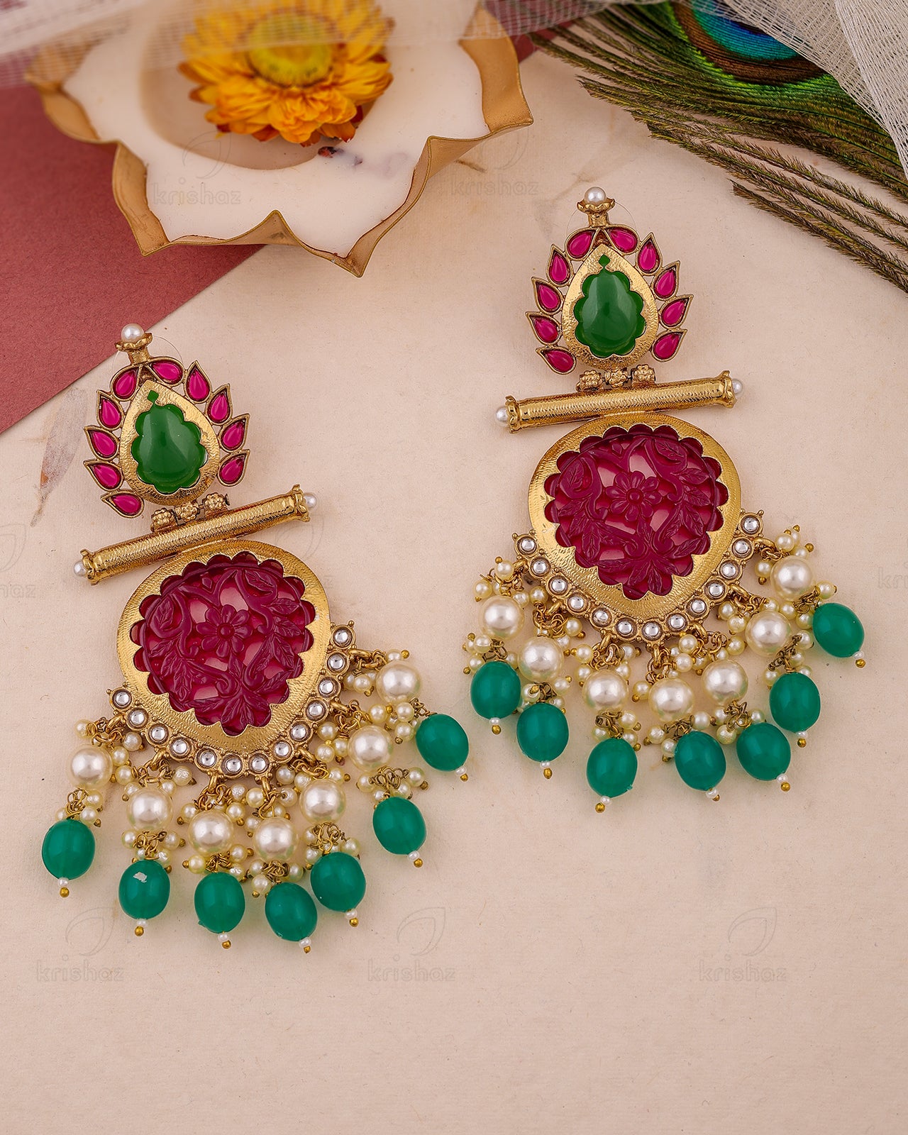 Farah Kundan Dangler Earrings - RANG