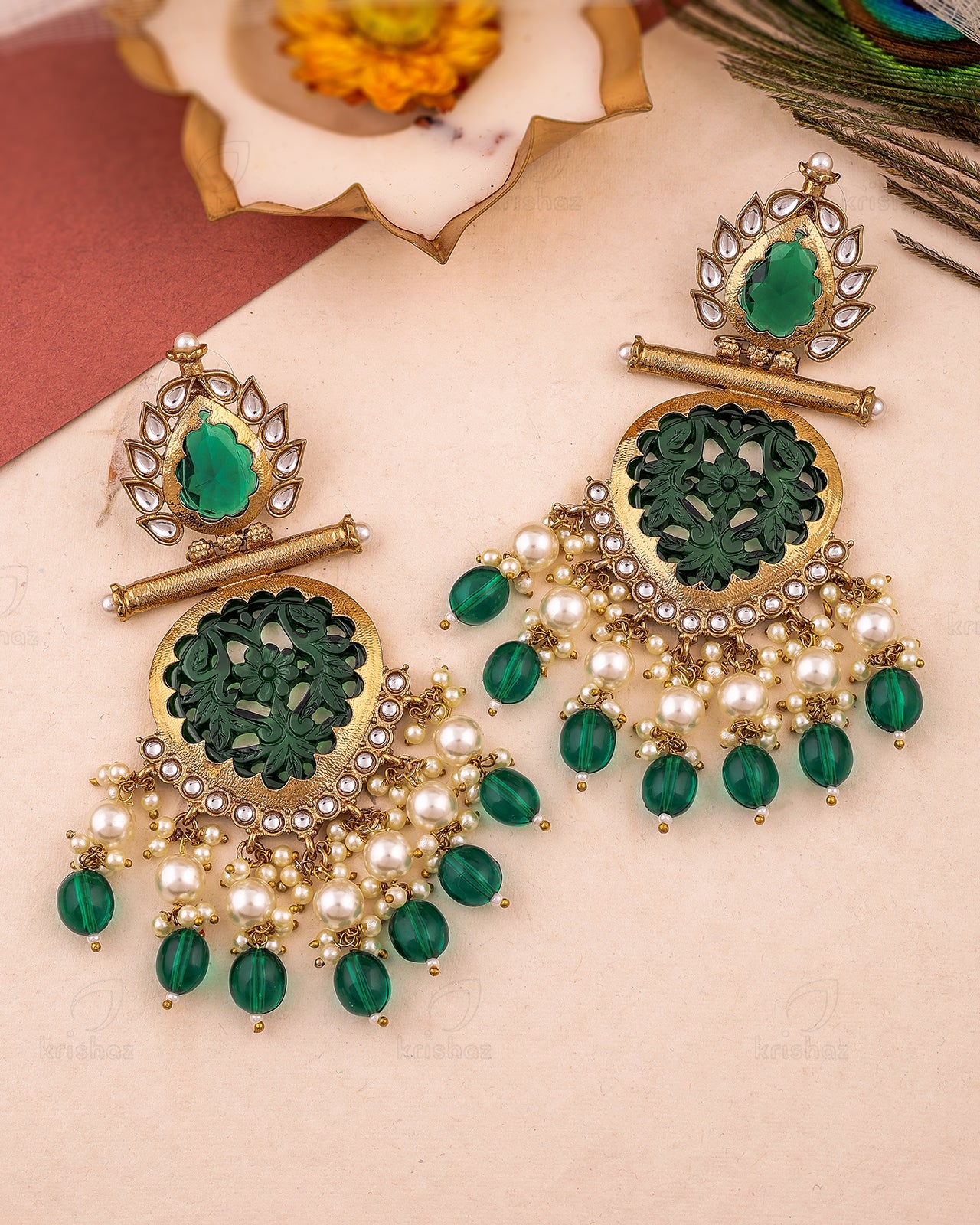 Farah Kundan Dangler Earrings - RANG