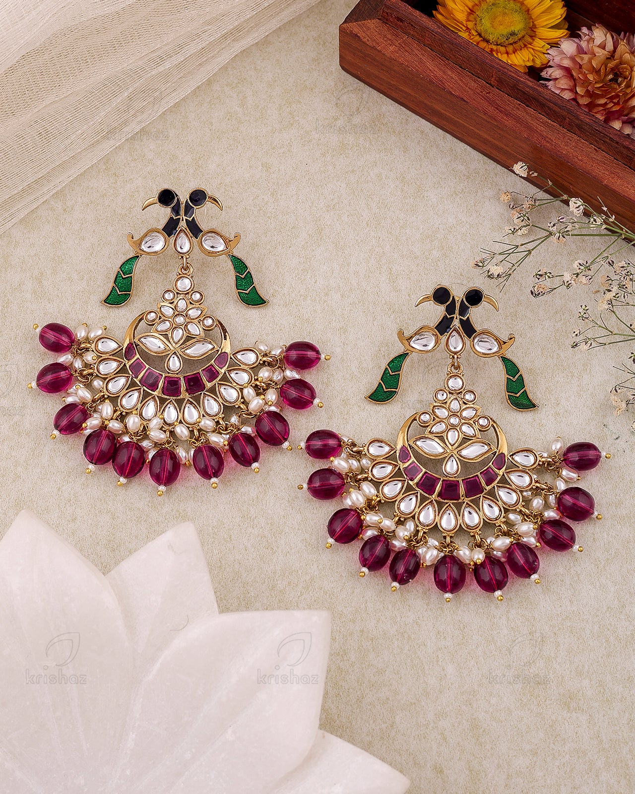 Avadh Kundan Dangler Earrings - RANG