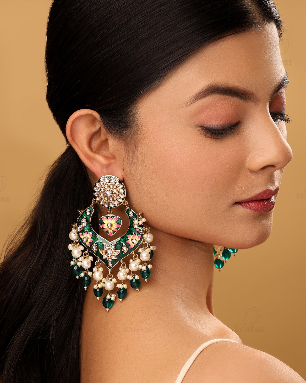 Afreen Kundan Chandbali Earrings - RANG