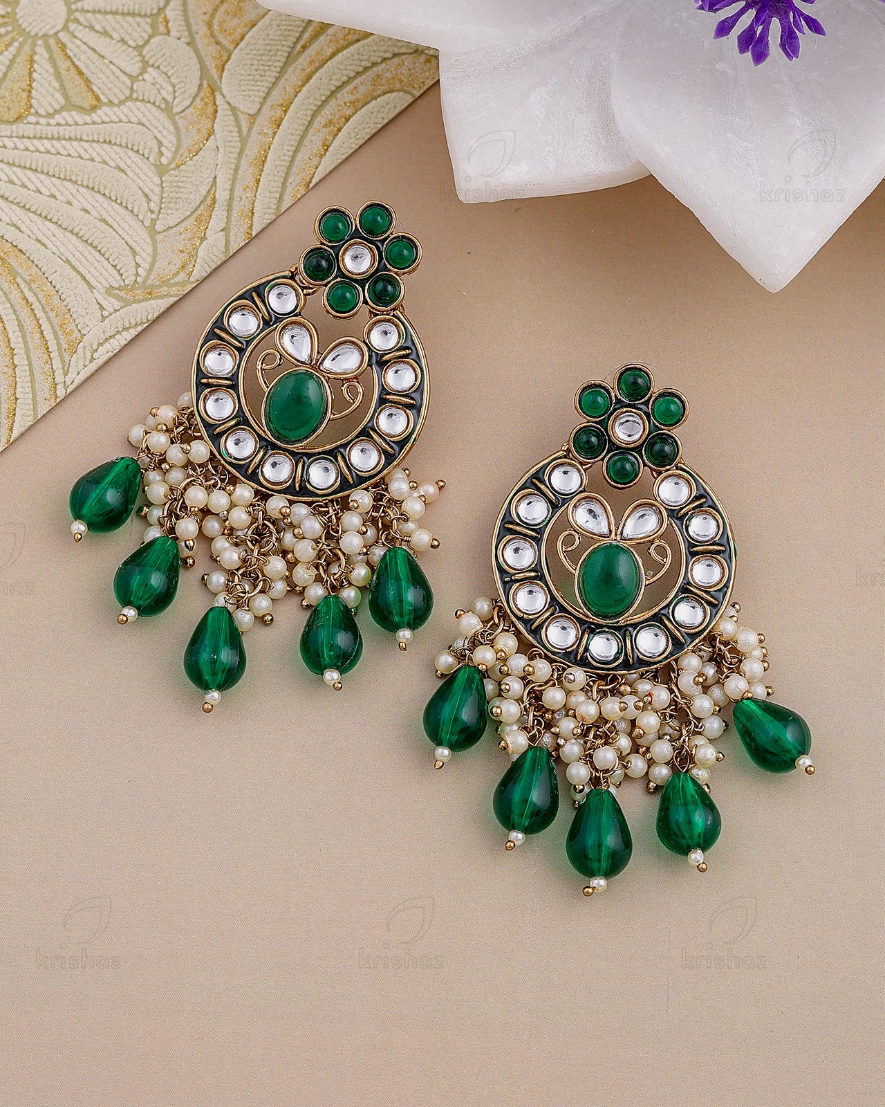 Sahar Kundan Dangler Earrings - RANG