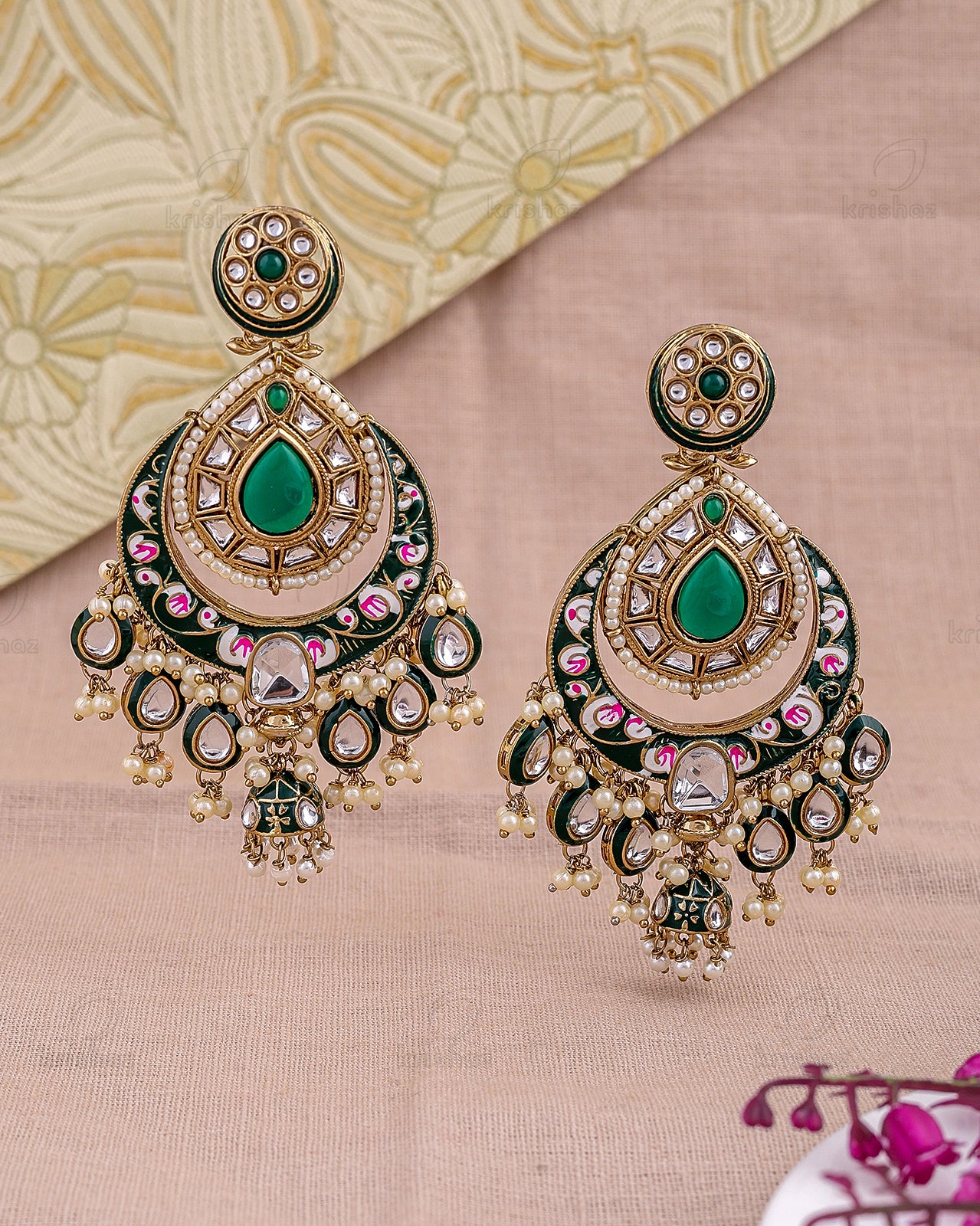 Razia Kundan Chandbali Earrings - RANG