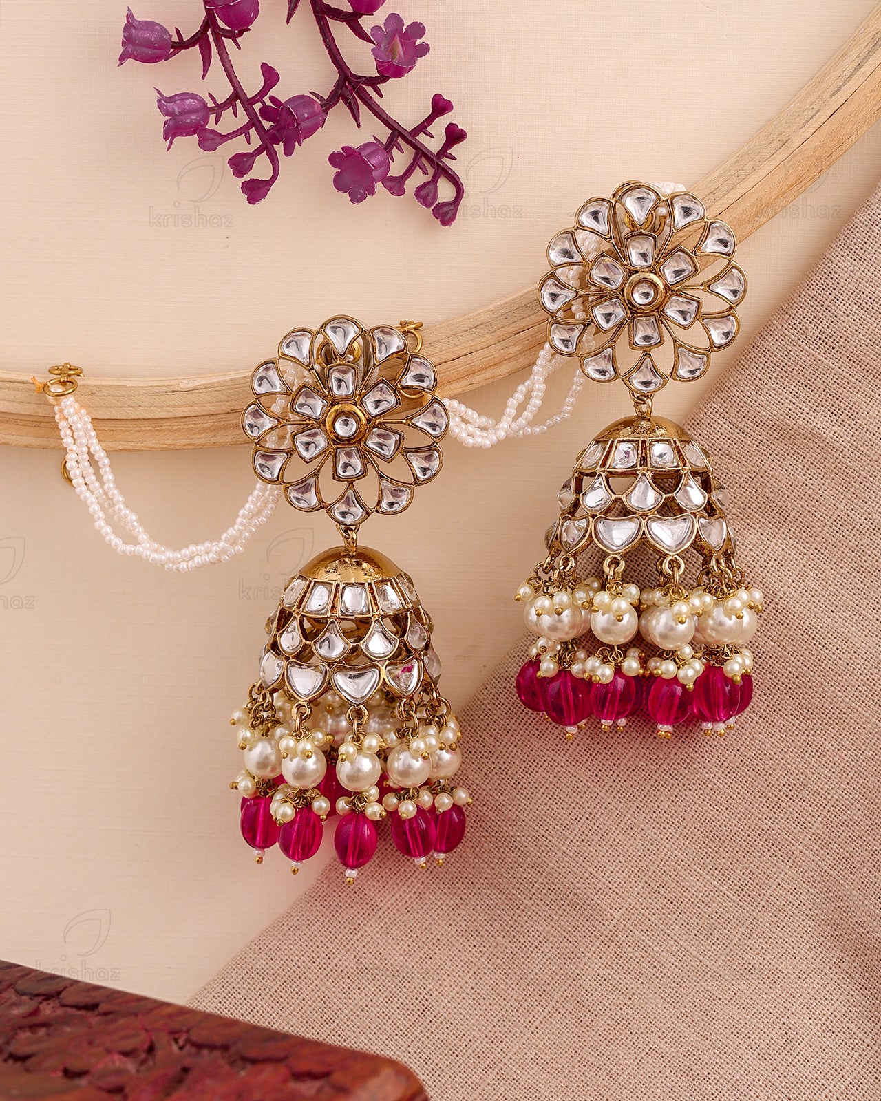 Sajda Kundan Jhumki Earrings - RANG