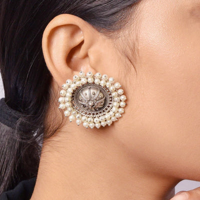 Shivali Circular Pearl Beaded Stud Earrings.