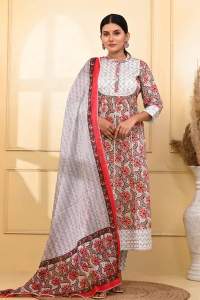 Floral Multi Color Cotton Suit Set - Aastha