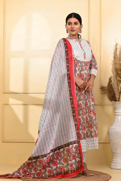 Floral Multi Color Cotton Suit Set - Aastha