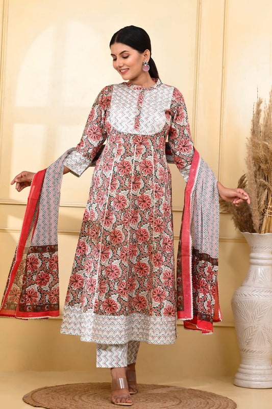 Floral Multi Color Cotton Suit Set - Aastha