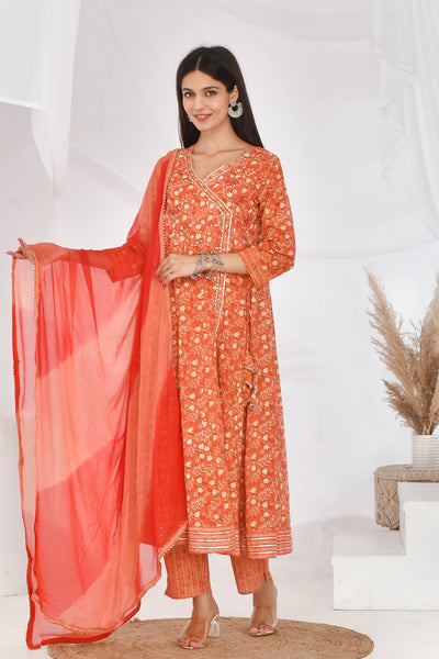 Orange Anarkali Suit Set - Divya