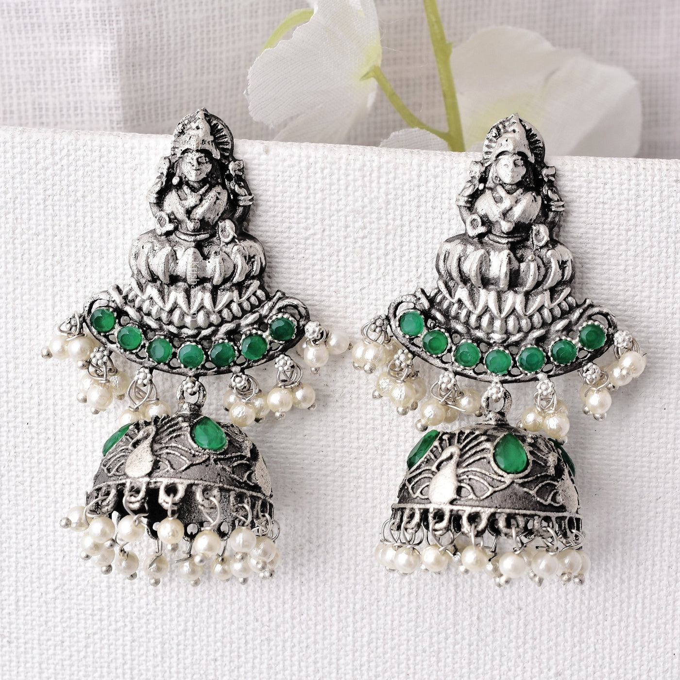 Lakshmi Godess Designed Jhumka Earrings Set