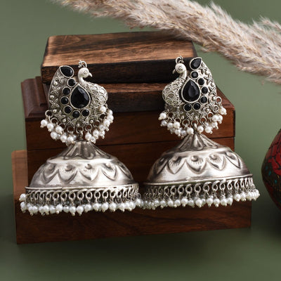 Kaya Peacock Designed Big Jhumki Earrings - xoiox