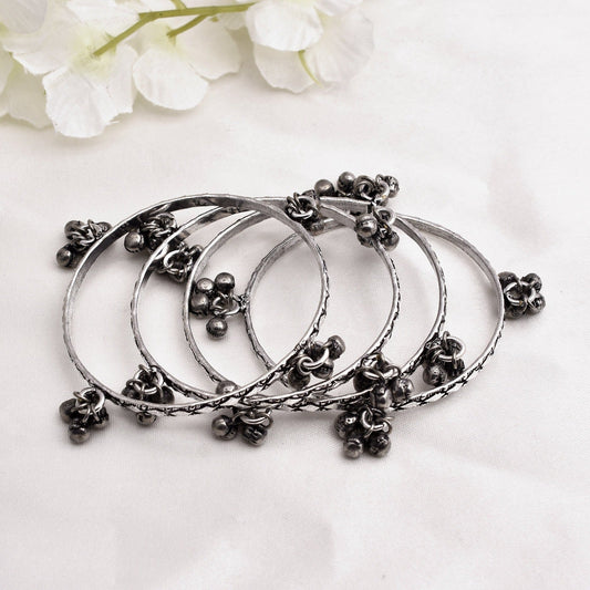 4 pcs Set of Oxidized Silver Ghungroo Chudiyaan ( Bangles ) - Krishaz