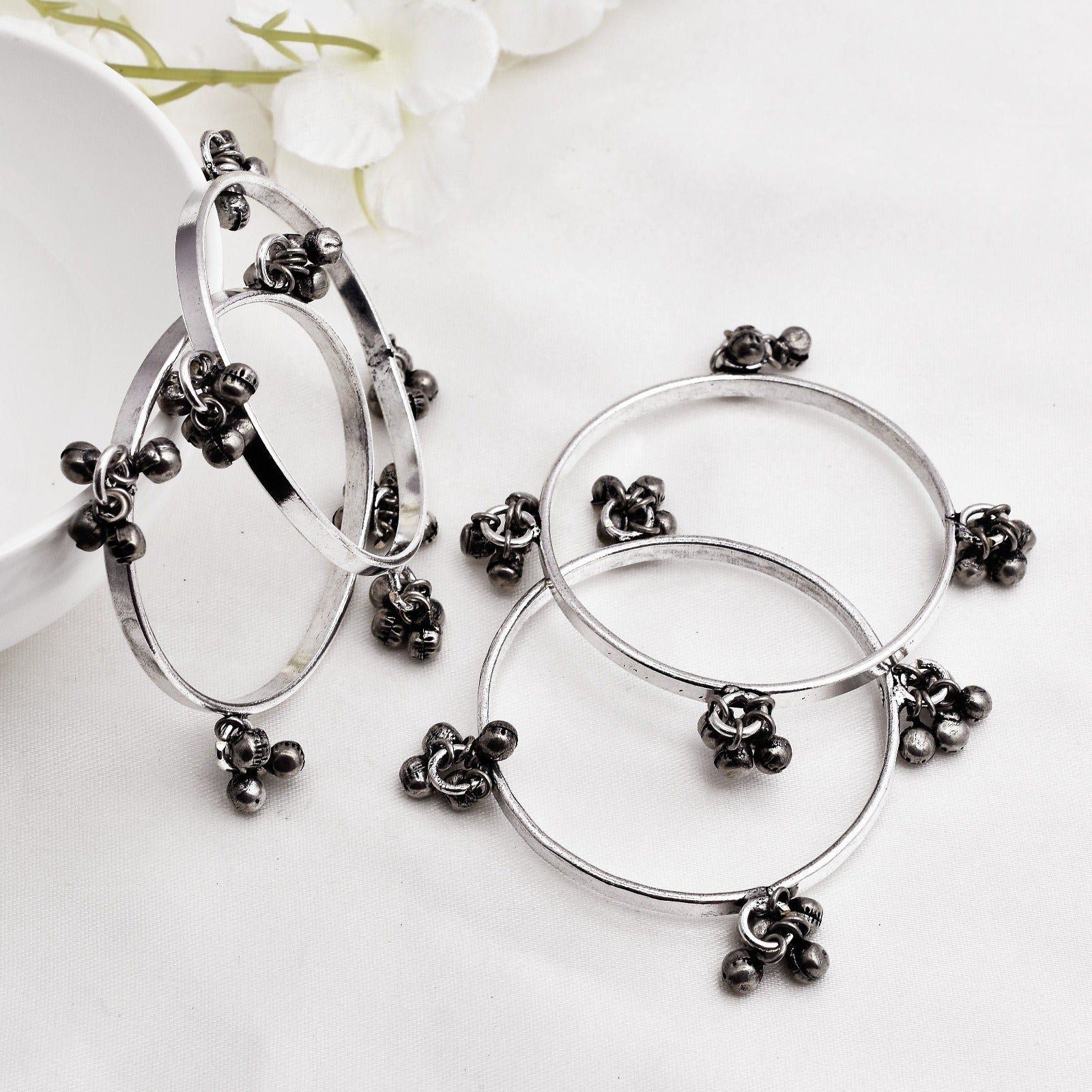 4 pcs Set of Oxidized Silver Ghungroo Chudiyaan ( Bangles ) - Krishaz