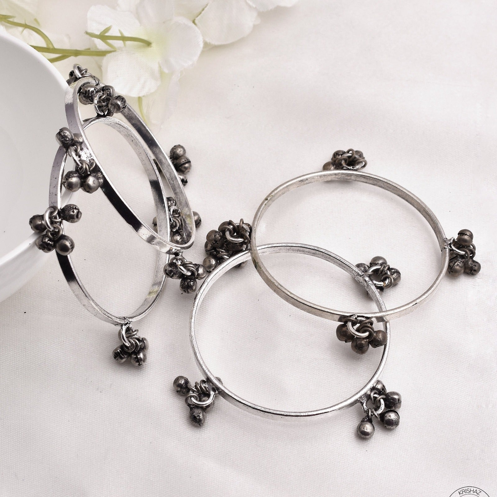 4 pcs Set of Oxidized Silver Ghungroo Chudiyaan ( Bangles ) - Krishaz