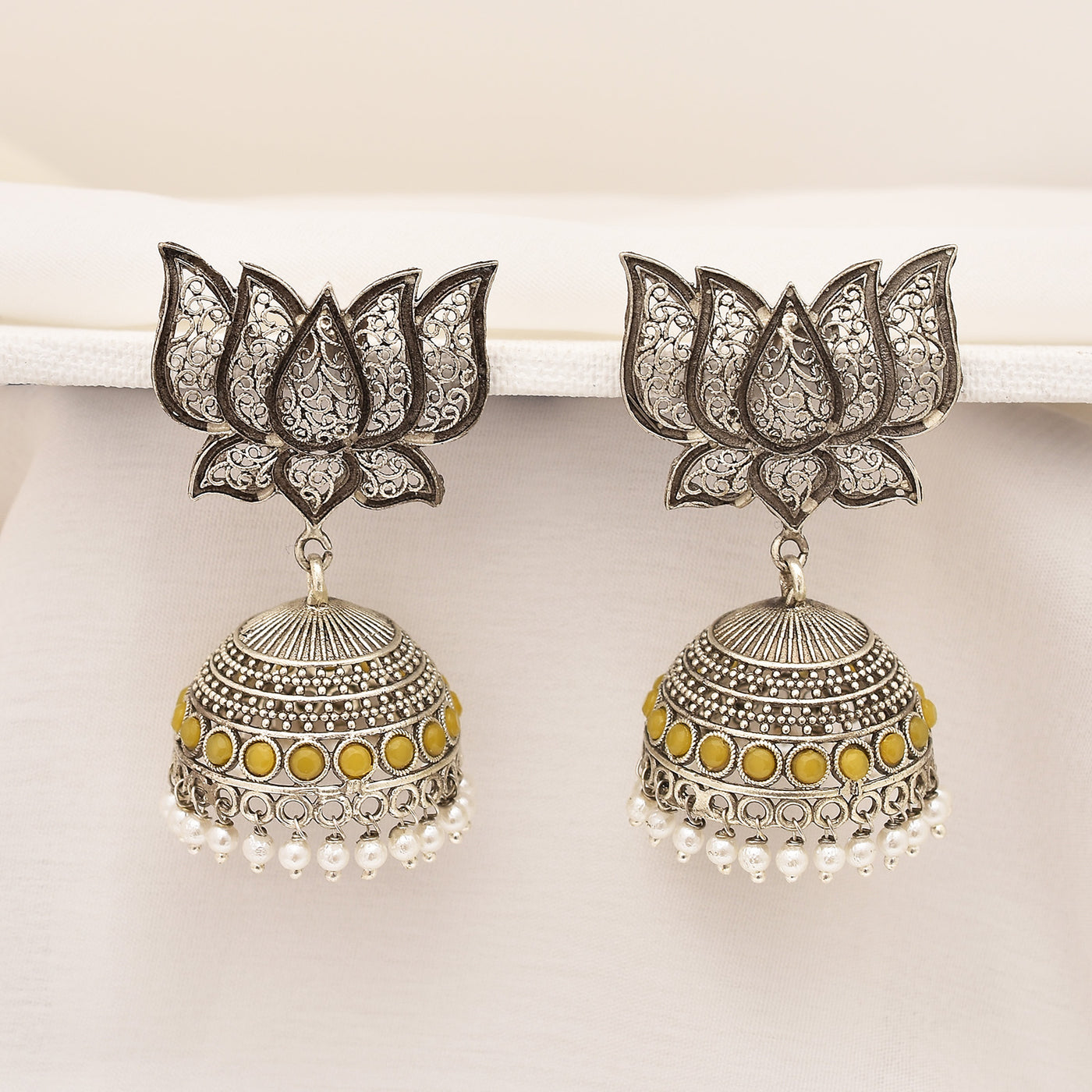 Neeraj Lotus Shaped Floral Jhumka Earrings Set