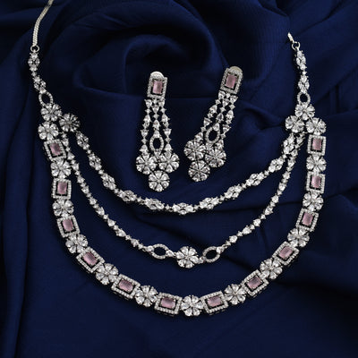Jennifer Triple Layered Rhodium Plated Necklace Set